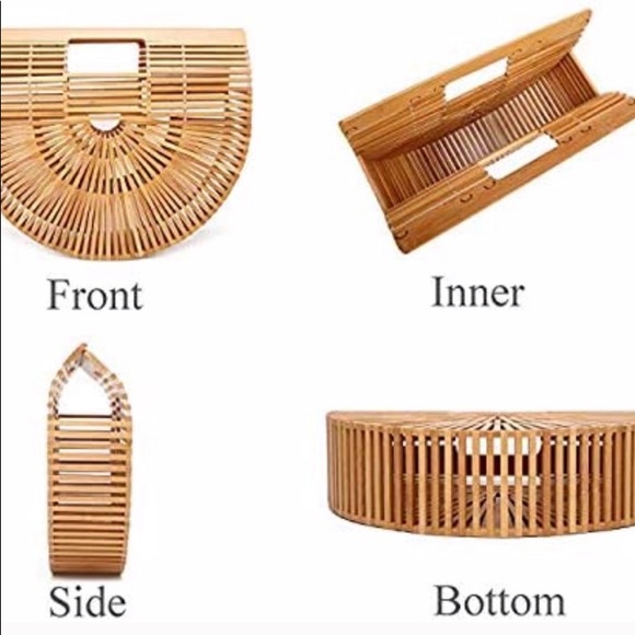 Half moon bamboo slat basket handbag - Picture 3 of 6
